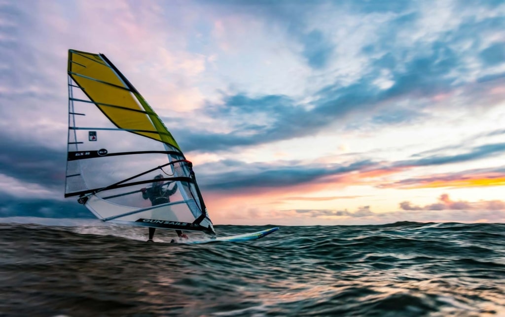 windsurfing in the sunset