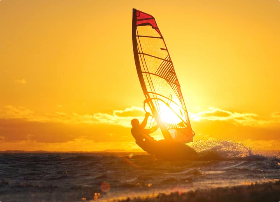 windsurfing in the sunset