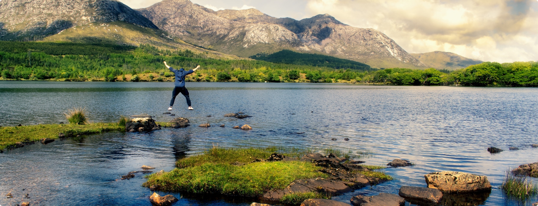 Lake and the Twelve Bens mountains in Connemara, County Galway